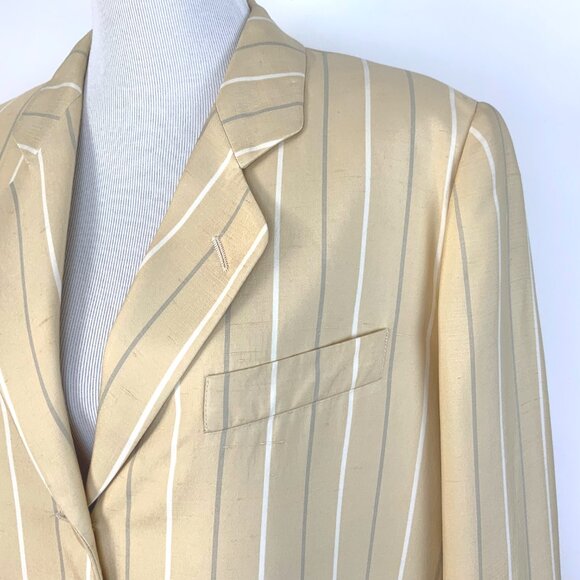 Vintage Giorgio Armani 100% Silk Stripe Blazer Jacket Buttery Yellow Sz 14 - Picture 12 of 16
